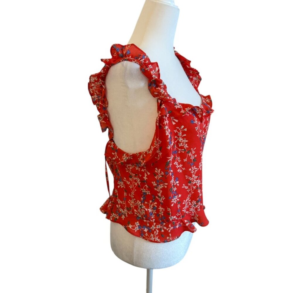 Caren forbes red floral romantic ruffle L Tank top - Picture 2 of 12